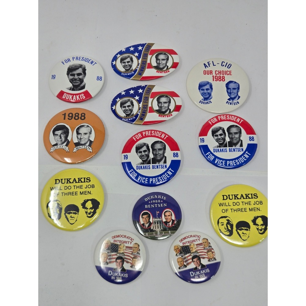 Vintage 1988 Dukakis Bentsen Presidential Campaign Button Lot Pinbacks Stooges